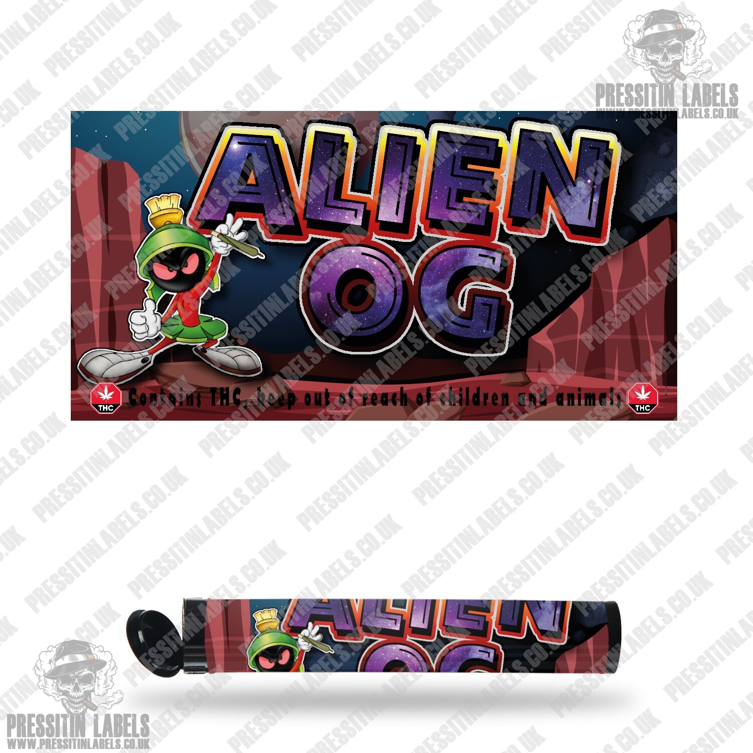 Alien OG Type 2 PreRoll Labels Cali Pre Rolled Stickers Pressitin