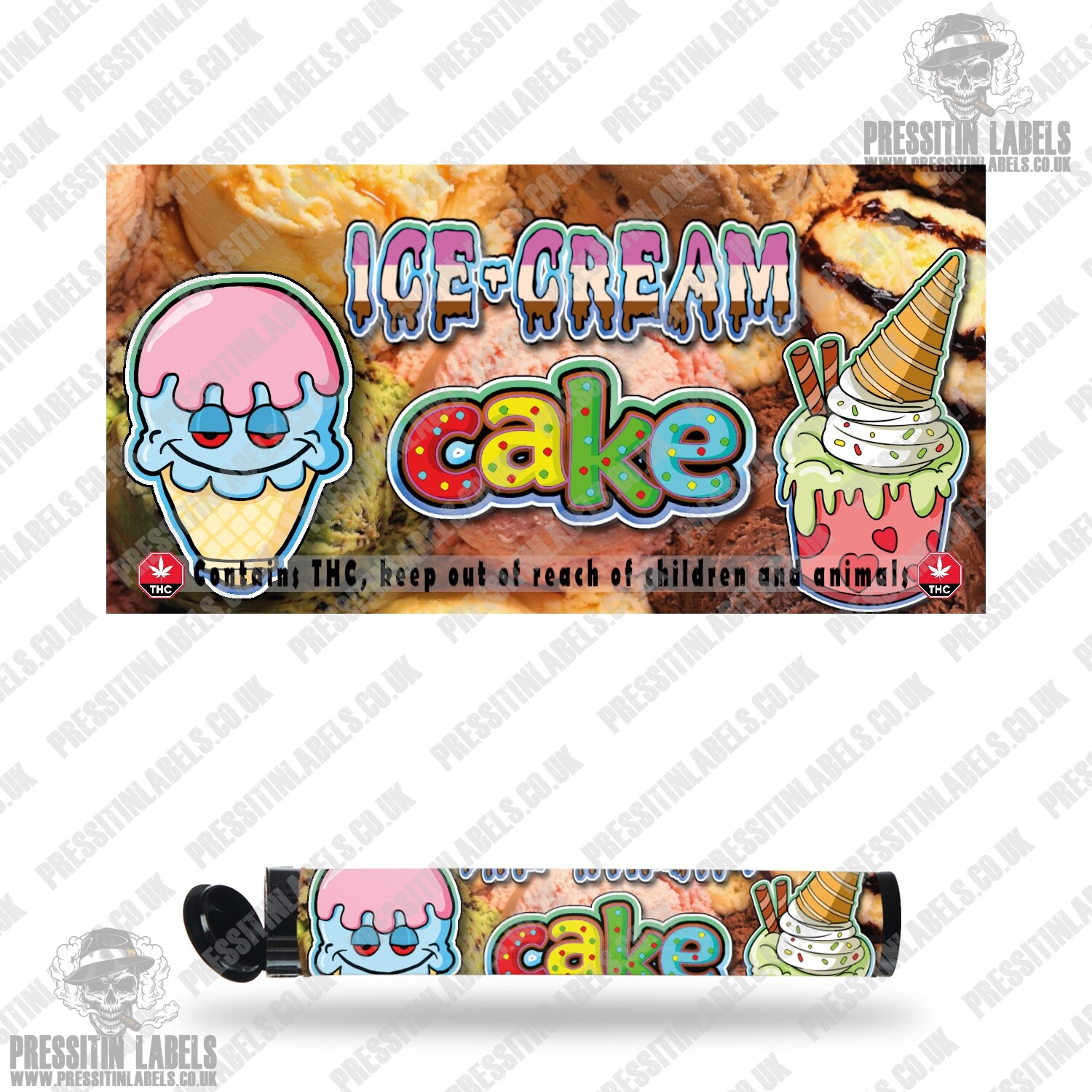 Ice Cream Cake PreRoll Labels Cali Pre Rolled Stickers Pressitin