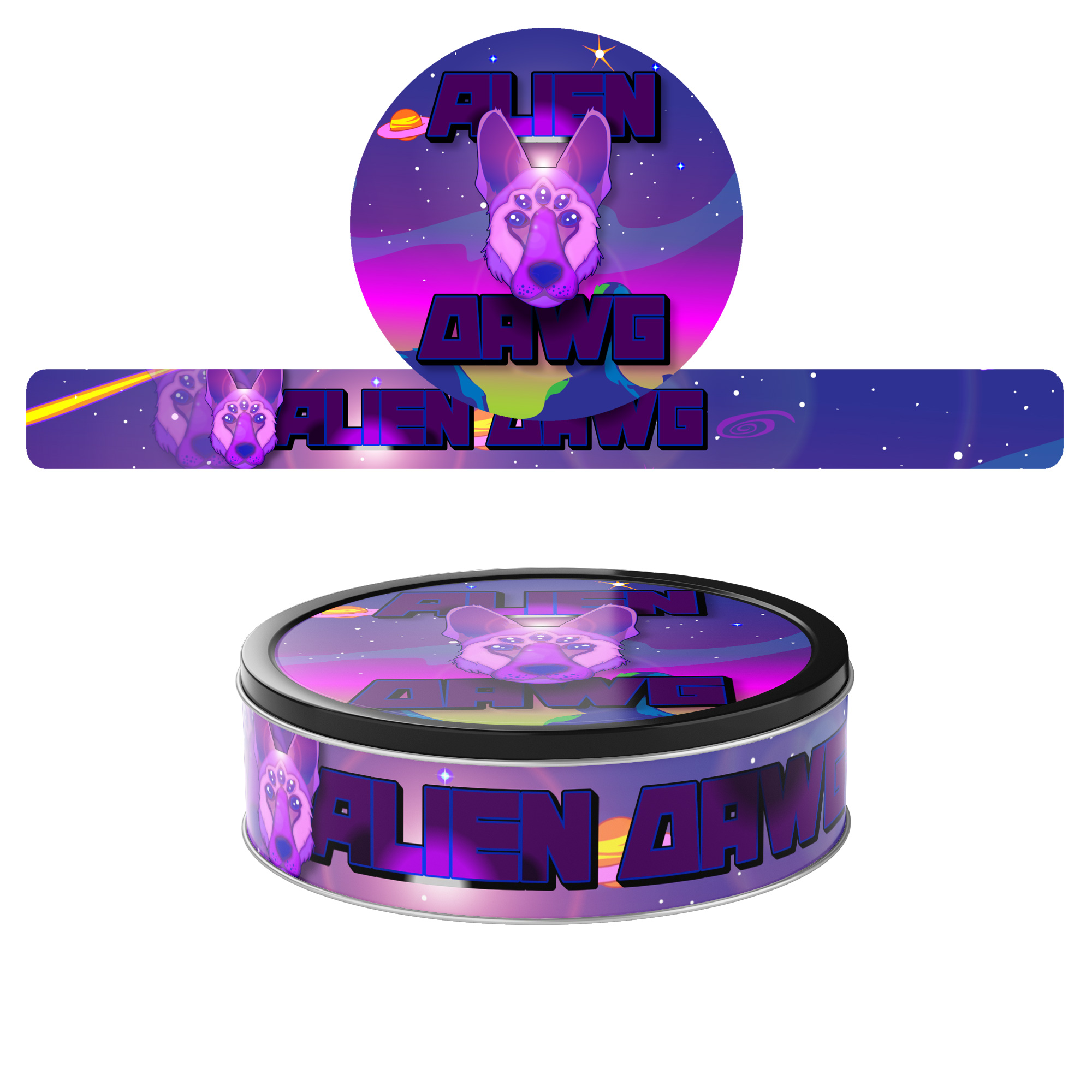 Alien Dawg Pressitin Labels - 3.5g 100ml Self Seal Tuna Tin Lid and ...
